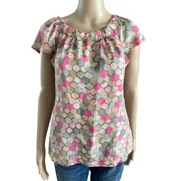 Banana Republic 100% Silk Pink Gray Short Sleeve Flowy Top Sz XSP - Picture 1 of 8